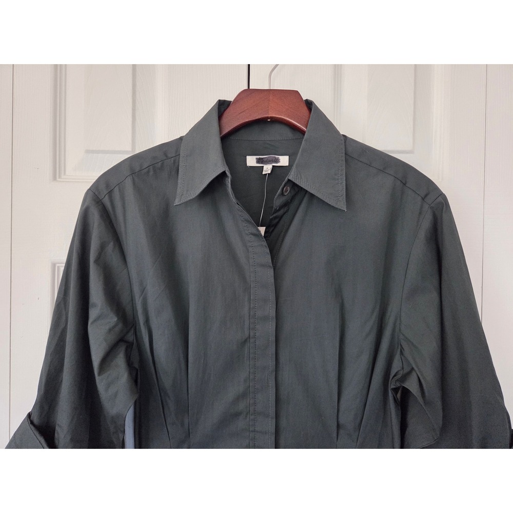 Madewell Tucked Mini Shirtdress Cinched Waist Womens 0 Dark Green NWT $138 NW416 - Picture 2 of 7